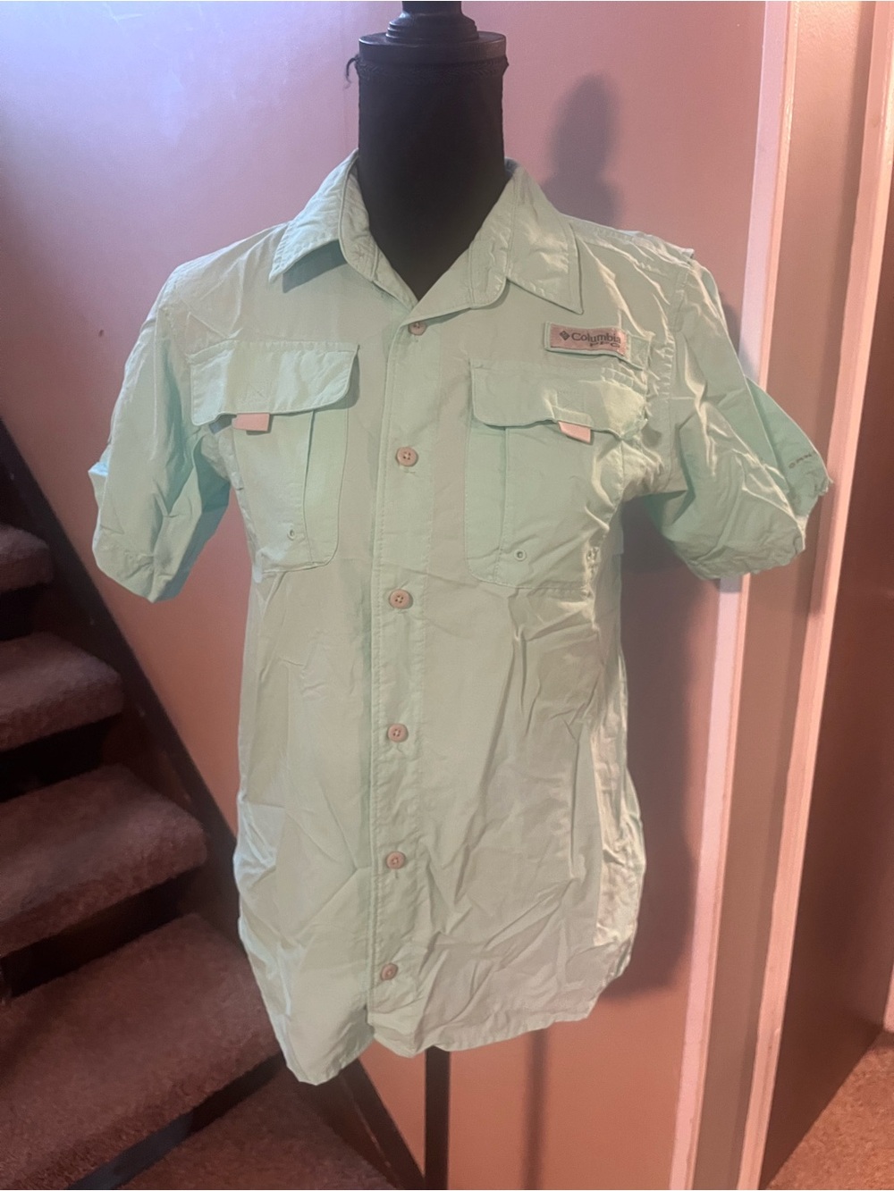 Columbia youth boys mint green short sleeve shirt size L 14/16